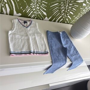 Janie and Jack White Sweater Vest with Pink and Blue Accents & Matching Pants🐰💗🐣